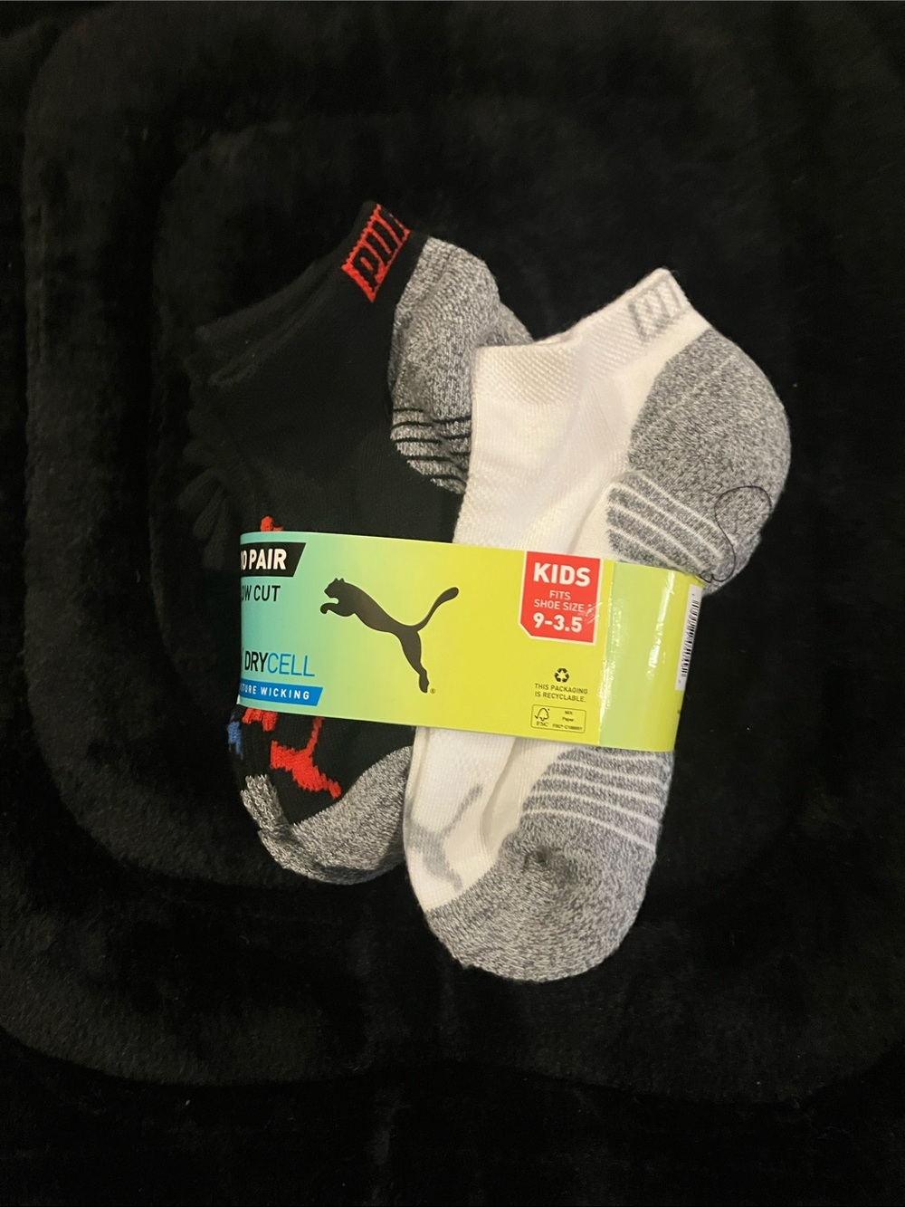 Puma Kids Low-Cut Athletic Socks - Black, White & Gray with Red Logo